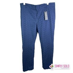 Banana Republic Women's Sz 10 Hampton Pant Preppy Navy Eyelet Trouser Cotton NWT